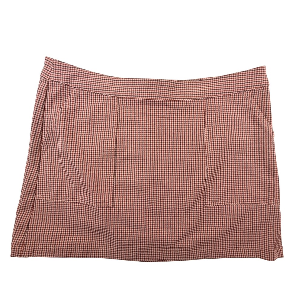 A New Day Women's Brown Houndstooth Plaid Mini Skirt Side Pockets Size L - Picture 2 of 9